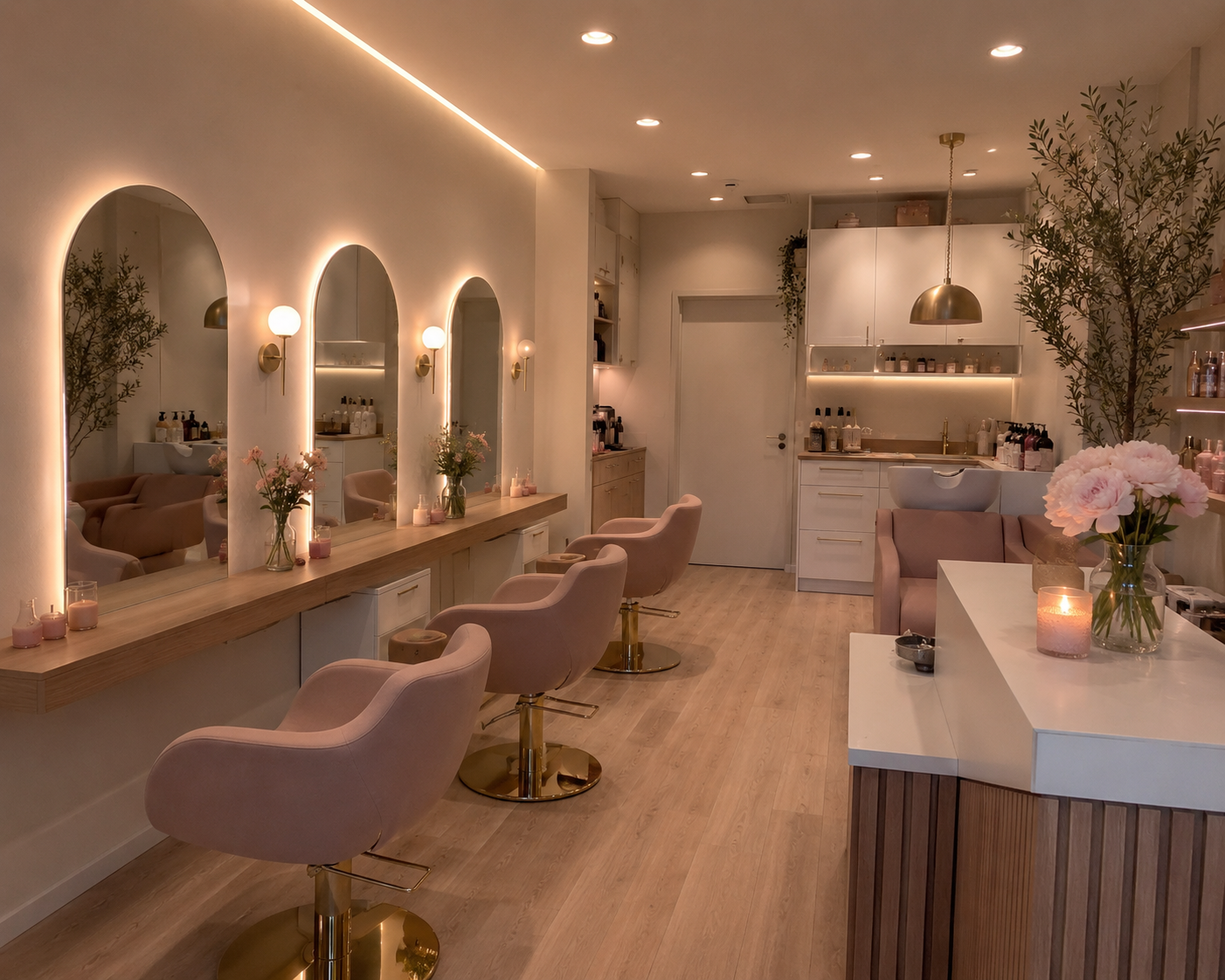 Warm minimal beauty studio interior